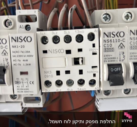 לוח חשמל עם חוטים ומפסקים של ניסקו